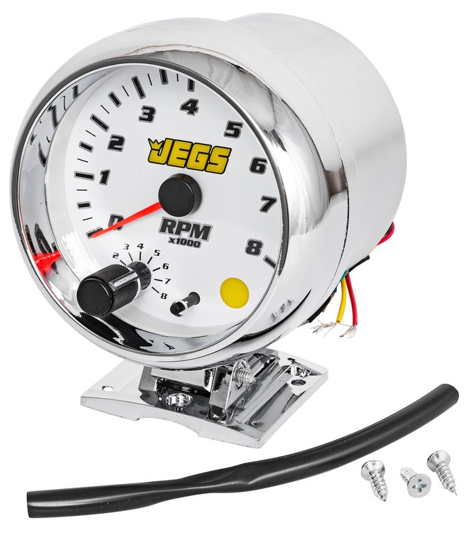 3 3/4 in. Pedestal Mount Tachometer, 0-8,000 RPM [White Face with Chrome Bezel]