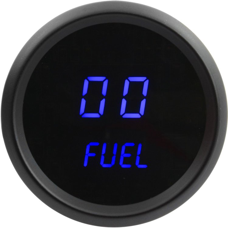 Fuel Level Gauge LED Digital [Black Bezel, Black Face, Blue Numbers]