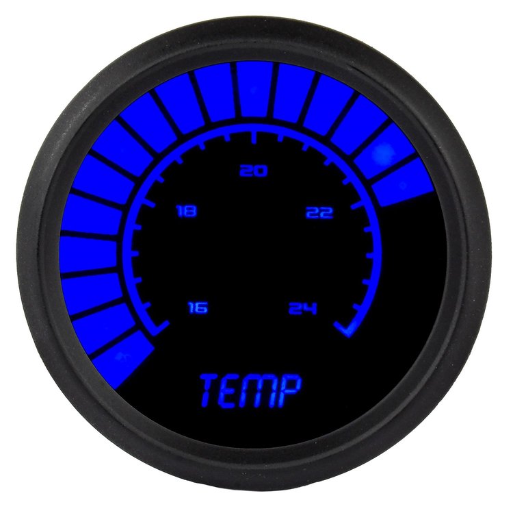 Water Temperature Gauge LED Bar Graph [Black Bezel, Black Face, Blue Numbers]