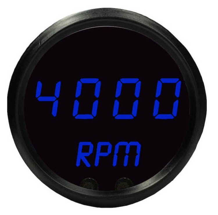 Mini Tachometer LED Digital [Black Face, Black Bezel, Blue Numbers]