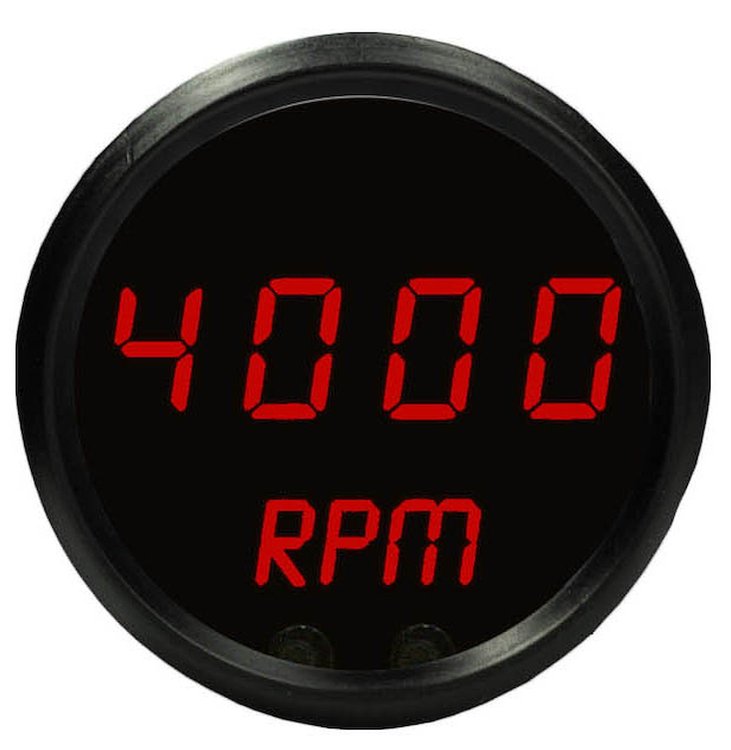 Mini Tachometer LED Digital [Black Face, Black Bezel, Red Numbers]
