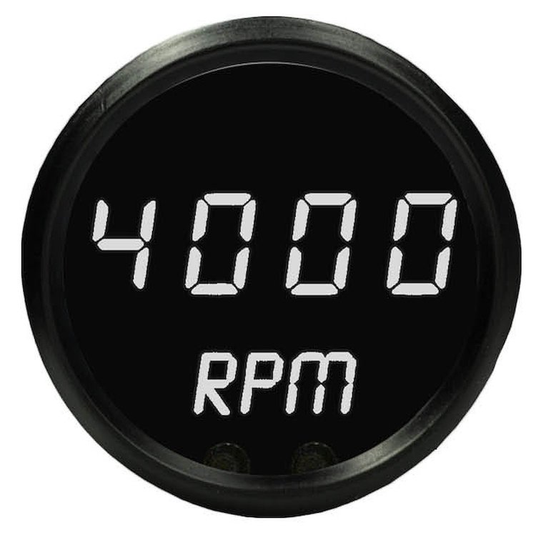 Mini Tachometer LED Digital [Black Face, Black Bezel, White Numbers]