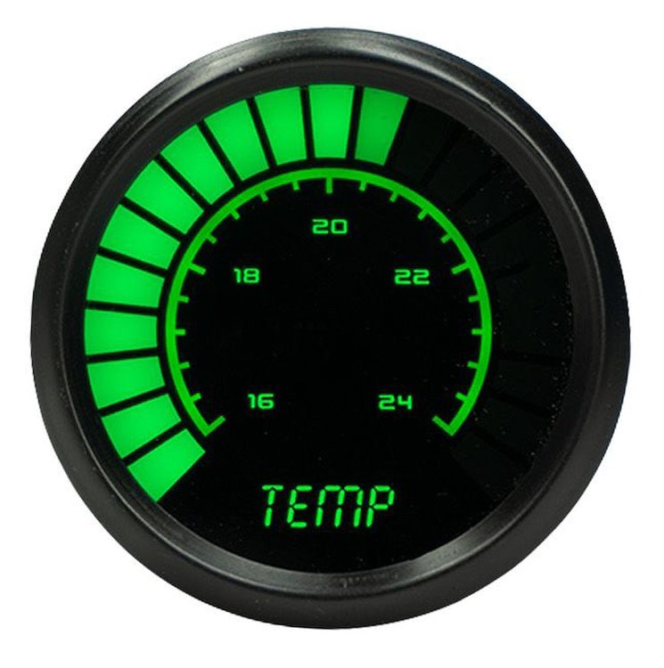 Water Temperature Gauge LED Bar Graph [Black Bezel, Black Face, Green Numbers]