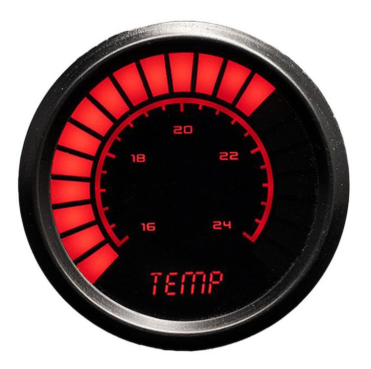 Water Temperature Gauge LED Bar Graph [Black Bezel, Black Face, Red Numbers]
