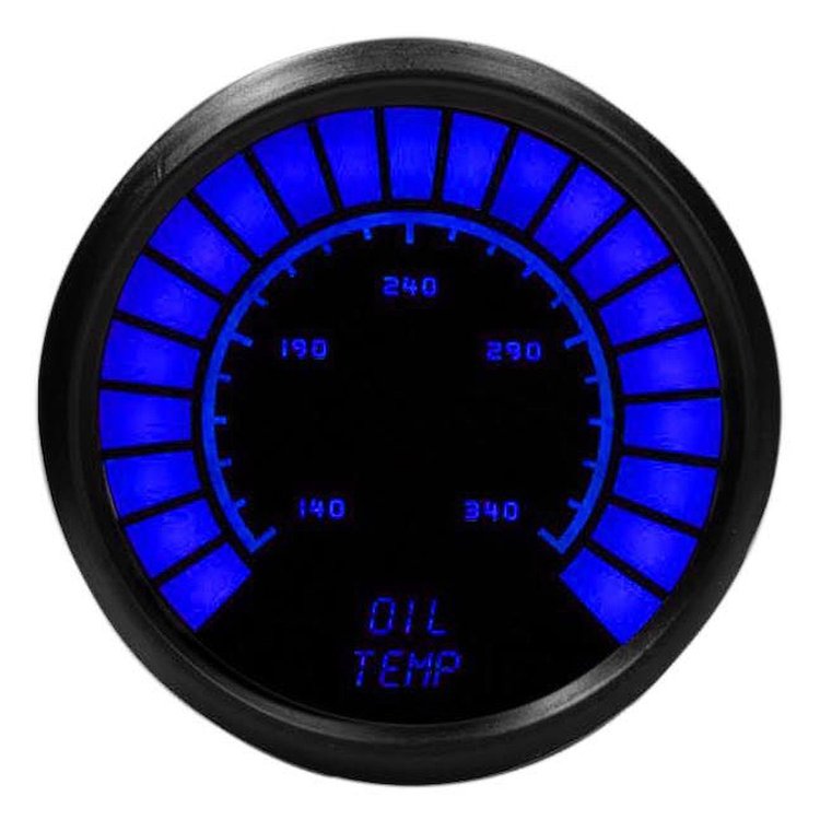 Oil Temperature Gauge LED Bar Graph [Black Bezel, Black Face, Blue Numbers]