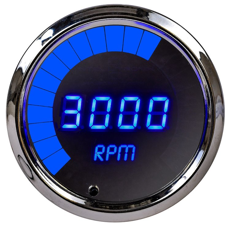 Tachometer LED Bar Graph [Chrome Bezel, Black Face, Blue Numbers and Bar Graph]