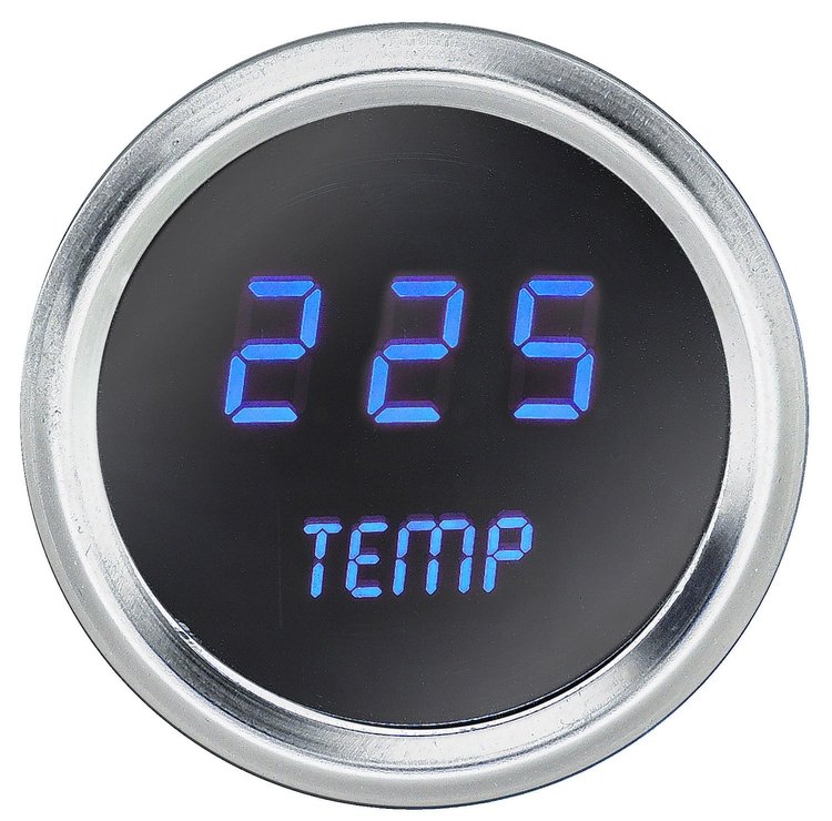 Water Temperature Gauge LED Digital [Chrome Bezel, Chrome Face, Blue Numbers]