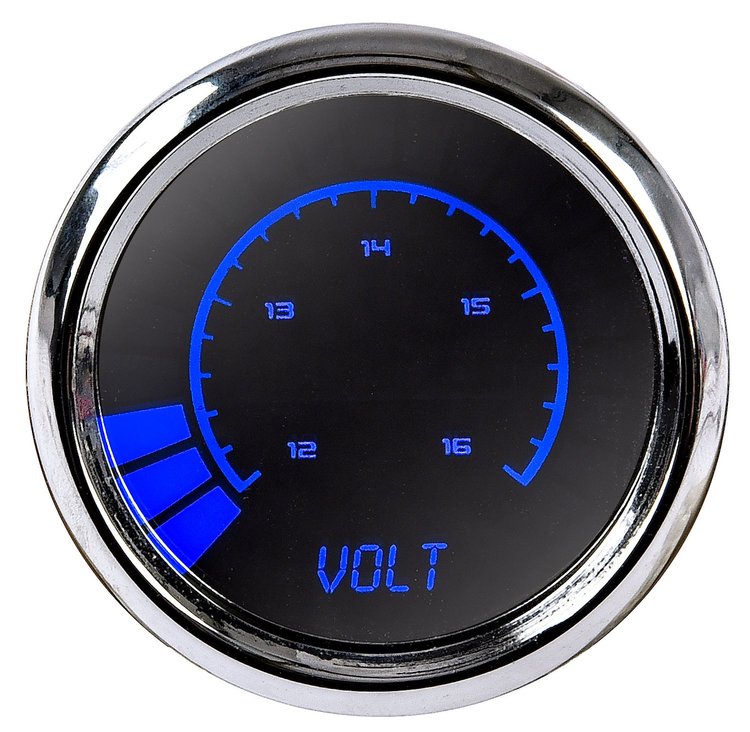 Voltmeter LED Bar Graph [Chrome Bezel, Chrome Face, Blue Numbers]