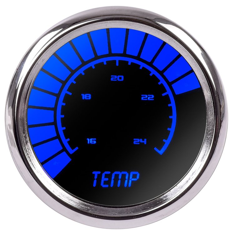 Water Temperature Gauge LED Bar Graph [Chrome Bezel, Chrome Face, Blue Numbers]