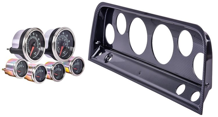 Gauge and Dash Panel Set for 1964-1966 Chevrolet, GMC C/K Series Truck [6-Gauge Set, Carbon Fiber Finish Panel]