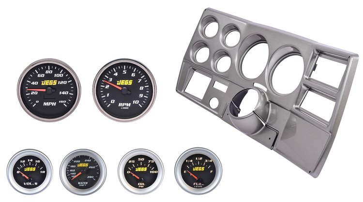 Gauge and Dash Panel Set for 1973-1983 Chevrolet, GMC C/K Series Truck w/ A/C [Black Gauges, Brushed Aluminum Finish Panel]