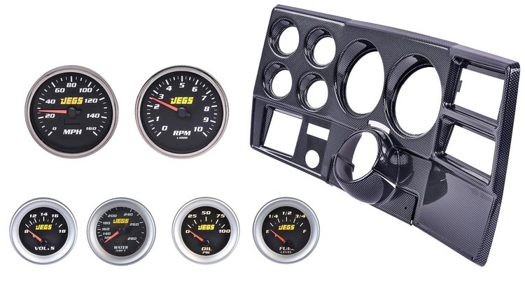 Gauge and Dash Panel Set for 1973-1983 Chevrolet, GMC C/K Series Truck w/ A/C [Black Gauges, Carbon Fiber Finish Panel]