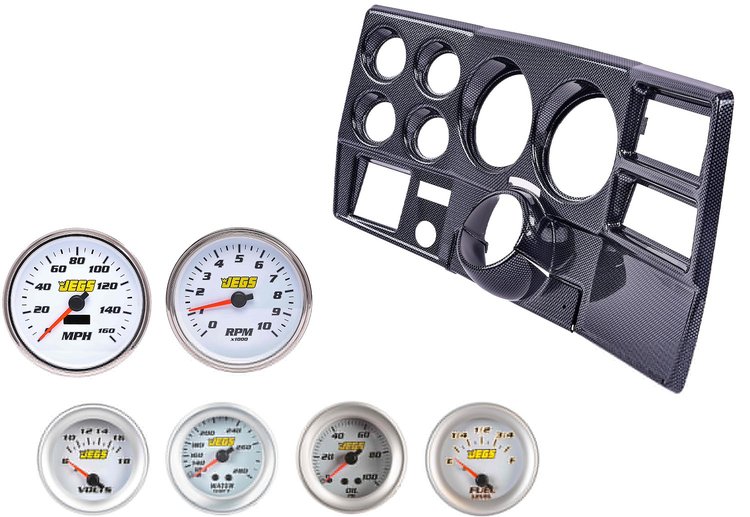 Gauge and Dash Panel Set for 1973-1983 Chevrolet, GMC C/K Series Truck w/ A/C [6-Gauge White Face Set, Carbon Fiber Panel]