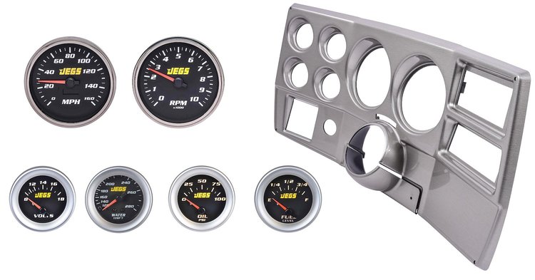Gauge and Dash Panel Set for 1984-1987 Chevrolet, GMC C/K Series Truck with A/C [Black Gauges, Brushed Aluminum Finish Panel]