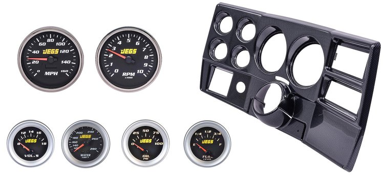Gauge and Dash Panel Set for 1984-1987 Chevrolet, GMC C/K Series Truck with A/C [Black Gauges, Carbon Fiber Finish Panel]