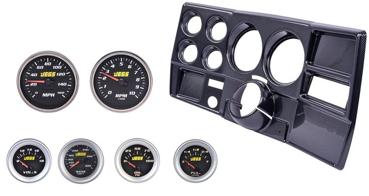 Gauge and Dash Panel Set for 1973-1983 Chevrolet, GMC C/K Series Truck w/o A/C [Black Gauges, Carbon Fiber Finish Panel]