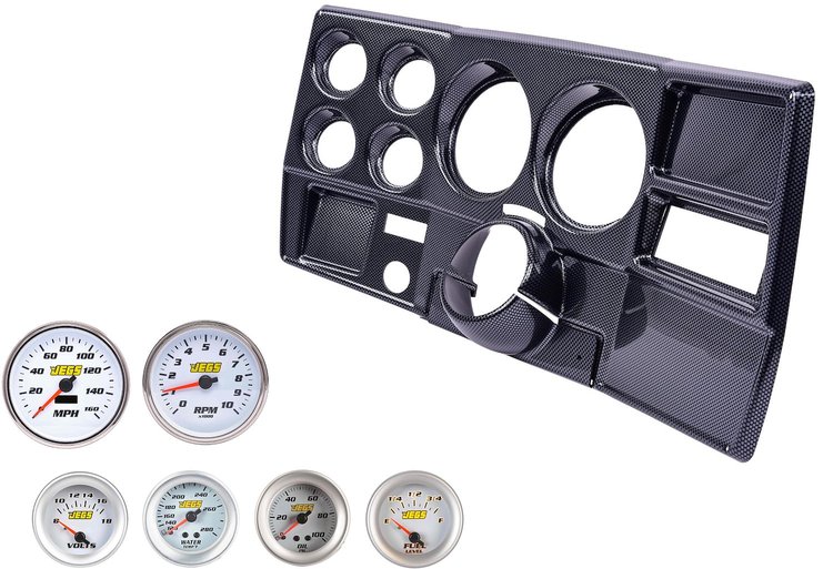 Gauge and Dash Panel Set for 1973-1983 Chevrolet, GMC C/K Series Truck w/o A/C [White Gauges, Carbon Fiber Finish Panel]