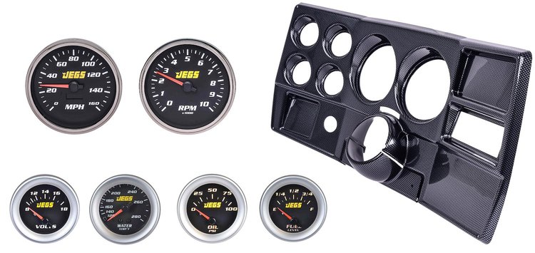 Gauge and Dash Panel Set for 1984-1987 Chevrolet, GMC C/K Series Truck without A/C [Black Gauges, Carbon Fiber Finish Panel]