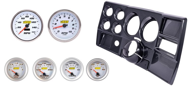 Gauge and Dash Panel Set for 1984-1987 Chevrolet, GMC C/K Series Truck with A/C [White Gauges, Carbon Fiber Finish Panel]