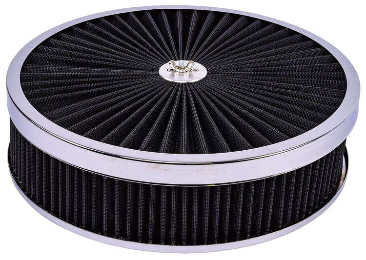 Round Flow-Thru Air Cleaner Assembly 14 in. x 3 in. [Chrome Trim with Black Filter]
