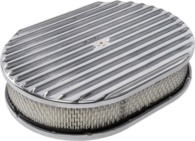 Finned Aluminum Air Cleaner Kit Oval 12 in. L x 8 1/4 in. W x 3 in. H [Polished]