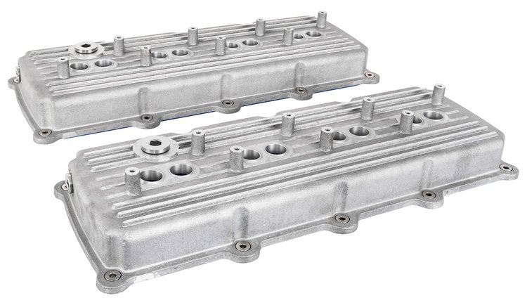 Cast Aluminum Valve Covers for 5.7L, 6.1L, 6.4L Gen III Hemi Engines [Natural Finish, Finned]