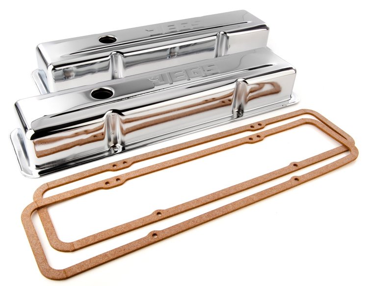 Chrome Valve Covers with Logo Small Block Chevy, Short