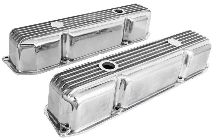 Polished Finned Aluminum Valve Covers for 1959-1978 Big Block Mopar 383, 400 V8 & 1966-1978 Big Block Mopar 440 V8
