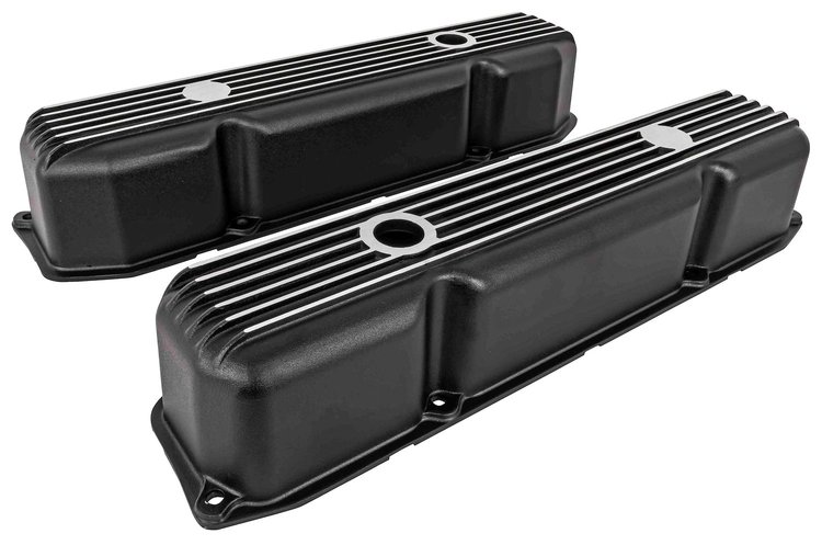 Black Finned Aluminum Valve Covers for 1959-1978 Big Block Mopar 383, 400 V8 & 1966-1978 Big Block Mopar 440 V8