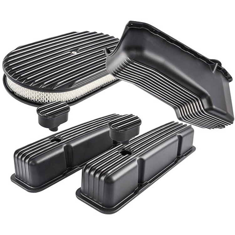 Black Finned Aluminum Dress-Up Kit for 1958-1986 Small Block Chevy