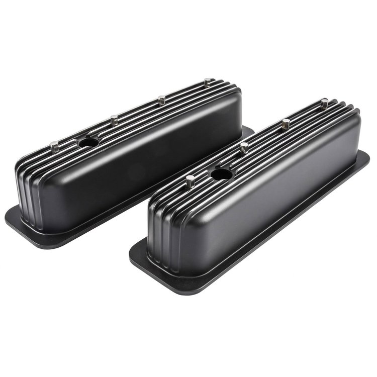 Black Finned Valve Covers for 1987-1997 Small Block Chevy
