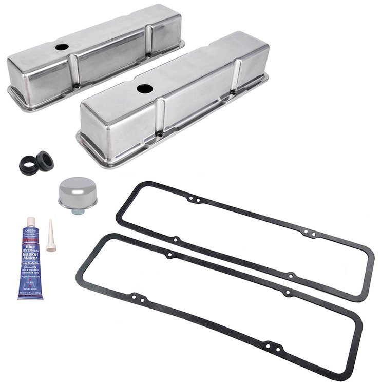 Polished Cast Aluminum Smooth Valve Cover Kit for 1958-1986 Small Block Chevy [Tall Design]