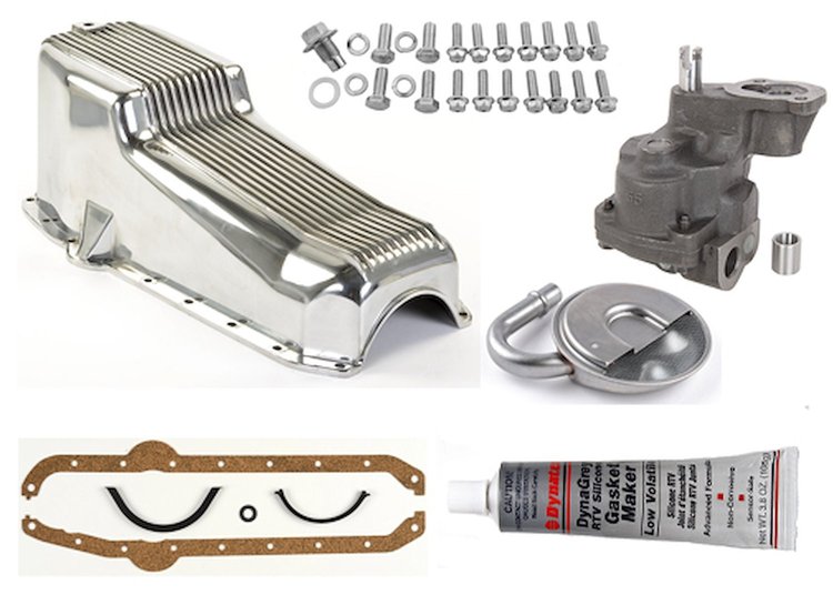 Finned Aluminum Oil Pan Kit for 1955-1979 Small Block Chevy (Driver Side Dipstick)