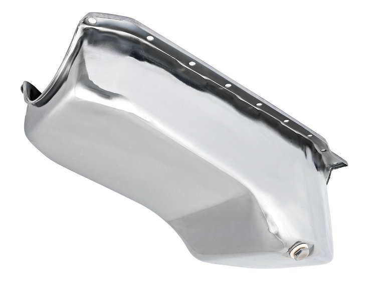 Stock Replacement Oil Pan for 1986-2002 Chevy 305, 350 ci. Engines w/Right Hand Dip Stick & 1-Piece Rear Main Seal [Chrome]