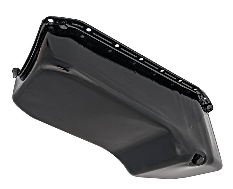 Stock Replacement Oil Pan for 1980-1985 Chevy Small Block Engines w/Right Hand Dip Stick & 2-Piece Rear Main Seal [Black]