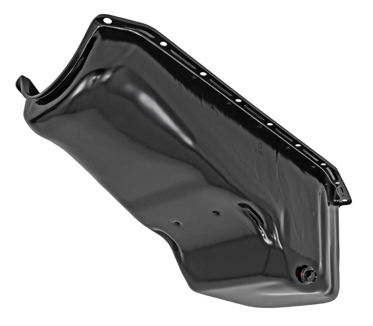 Stock Replacement Oil Pan for 1980-1985 Chevy Small Block Engines w/Right Hand Dip Stick & 2-Piece Rear Main Seal [Black]