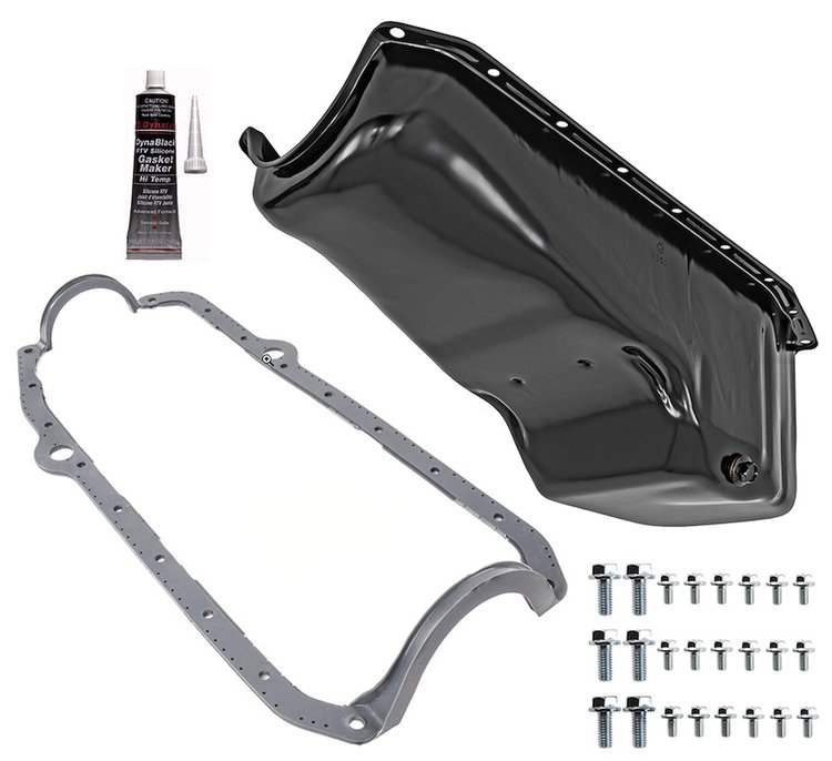 Stock Replacement Oil Pan Kit for 1980-1985 Chevy Small Block Engines w/Right Hand Dip Stick & 2-Piece Rear Main Seal [Black]