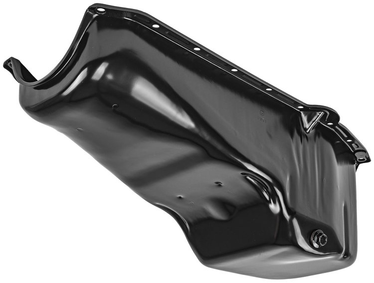 Stock Replacement Oil Pan for 1955-1979 Chevy Small Block Engines w/Left Hand Dip Stick & 2-Piece Rear Main Seal [Black]