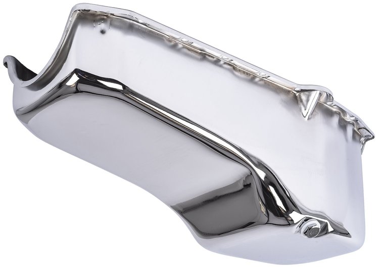 Stock Replacement Oil Pan for 1955-1979 Chevy Small Block Engines w/Left Hand Dip Stick & 2-Piece Rear Main Seal [Chrome]