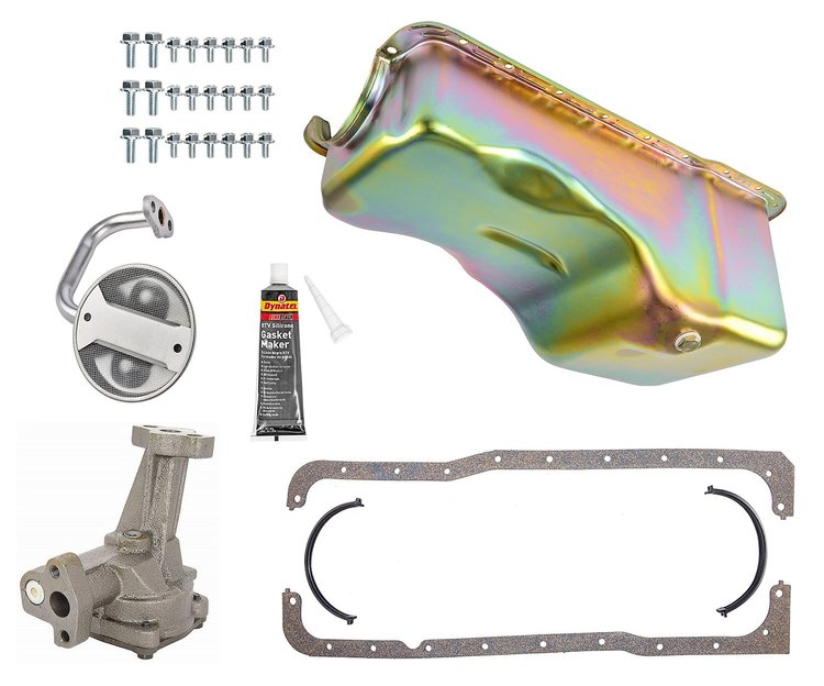 Stock-Style Replacement Oil Pan Kit for 1965-1987 Small Block Ford [Zinc-Dichromate Gold]