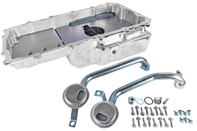 Engine Swap Rear Sump Oil Pan for 2011-2023 Ford Coyote Engines to 1953-1979 Ford 2WD Trucks, 1979-2004 Ford Mustang [Polished]