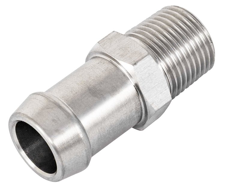 Stainless Steel Heater Hose Fitting, Straight [5/8 in. Hose Barb x 1 3/4 in. L x 3/8 in. NPT]