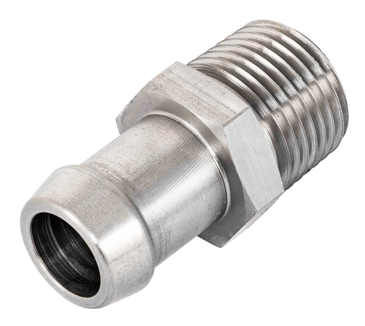 Stainless Steel Heater Hose Fitting, Straight [5/8 in. Hose Barb x 1 3/4 in. L x 1/2 in. NPT]