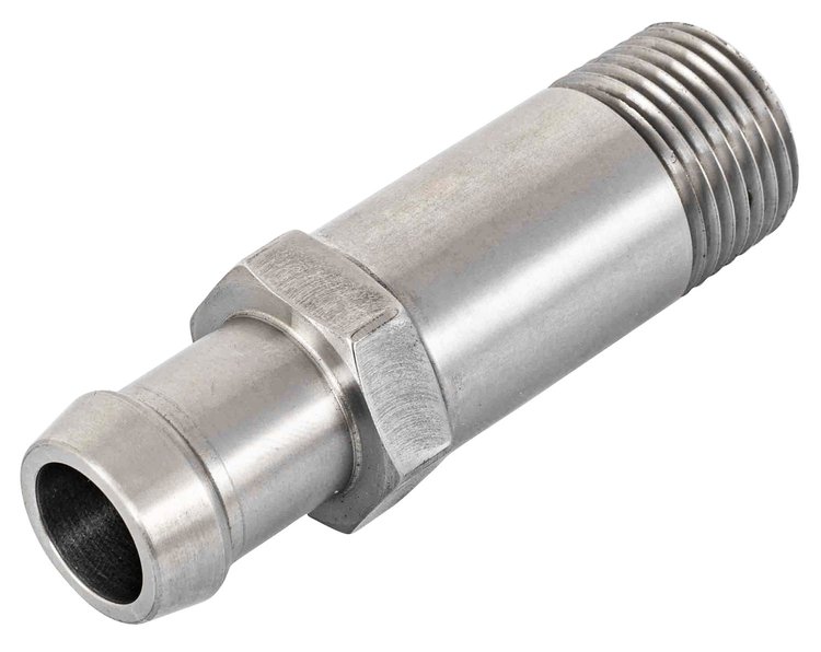 Stainless Steel Heater Hose Fitting, Straight [5/8 in. Hose Barb x 2 7/8 in. L x 1/2 in. NPT]