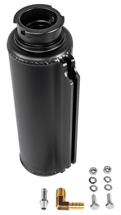 Round Recirculating/Overflow Catch Can with Filler Neck [Black Anodized Finish]