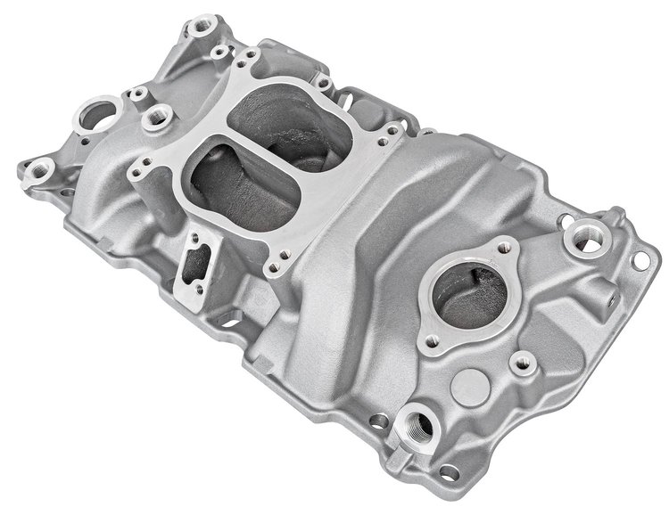 Intake Manifold for 1955-1995 Small Block Chevy 265-400 V8 w/1987-1995 TBI Cast Iron Heads, Dual Plane w/Spread Bore [Natural]