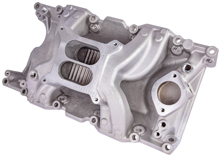 Cool Gap Intake Manifold for 1957-1991 Small Block Chrysler/Mopar 318, 340 & 360, Dual Plane [Satin]
