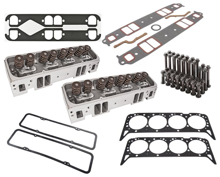 Small Block Chevy Performance Heads Assembly Kit for Hydraulic Flat Tappet Cam [195 cc Intake Ports, Straight Spark Plug Style