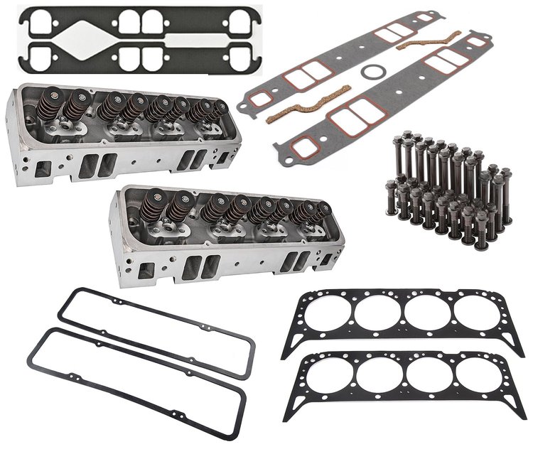 Small Block Chevy Performance Heads Assembly Kit for Hydraulic Roller Cam [205 cc Intake Ports, Straight Spark Plug Style]