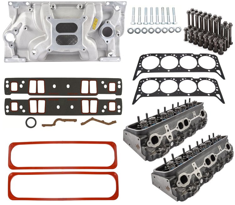 Vortec Cylinder Heads & High Rise Intake Manifold Kit for 1996-2002 Chevy Small Block 5.7L Engine [Satin Dual Plane]
